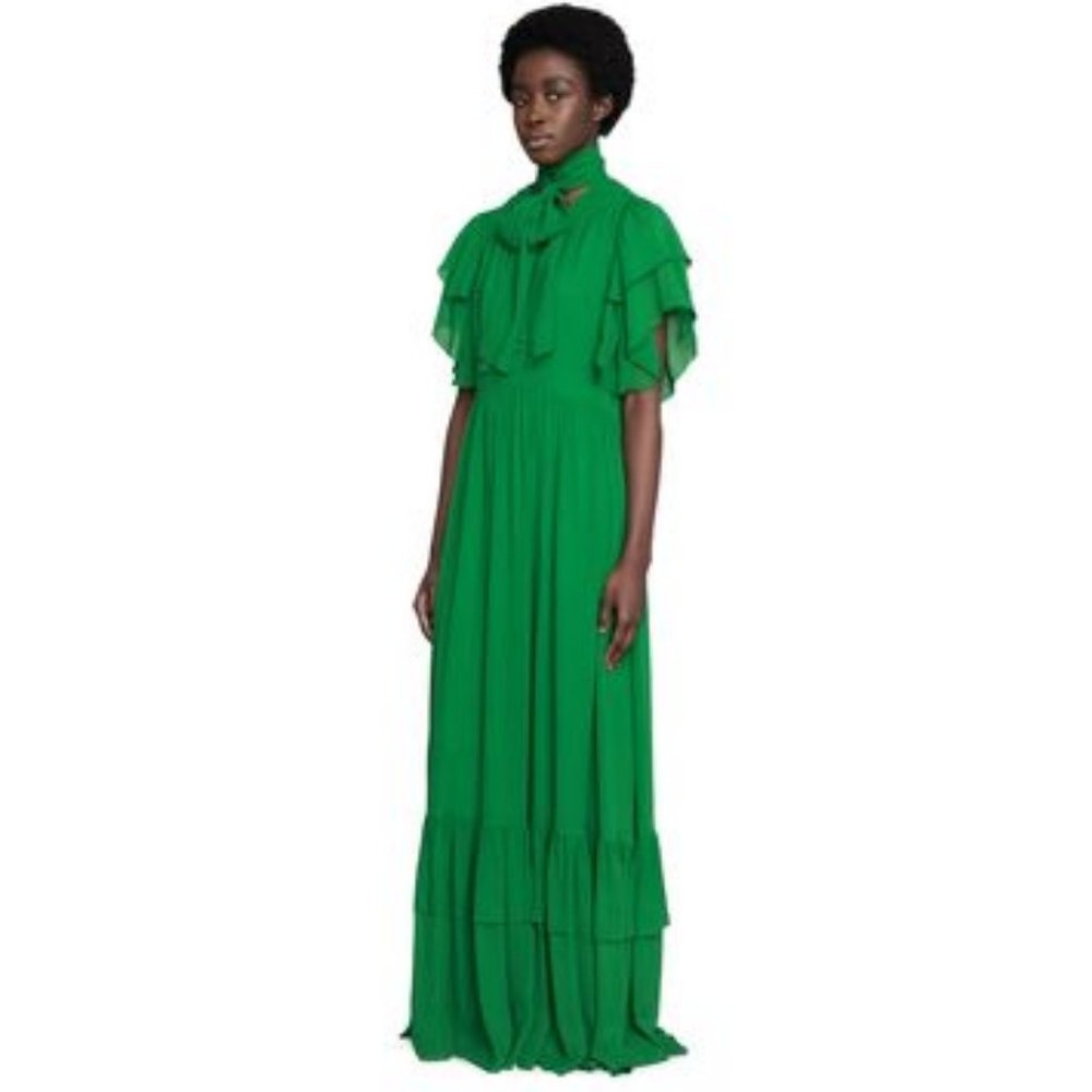 Gucci Women's Green Chiffon Organdy Maxi Dress
